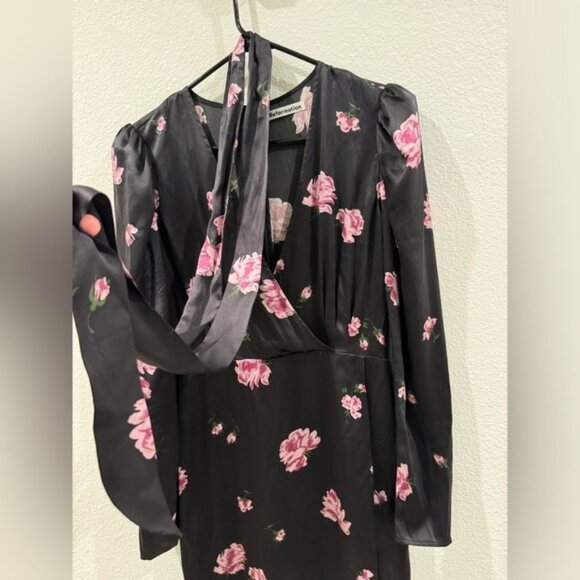 Reformation 100% Silk Toronto Black Pink Purple Floral Faux Wrap Midi Dress 4 - Picture 7 of 16